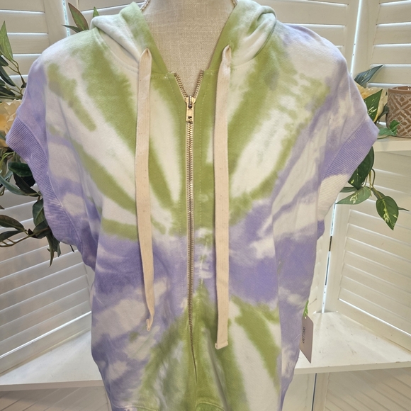 Elle Grey Lime Green Tie Dye Hoodie XL 1356 - Picture 2 of 8
